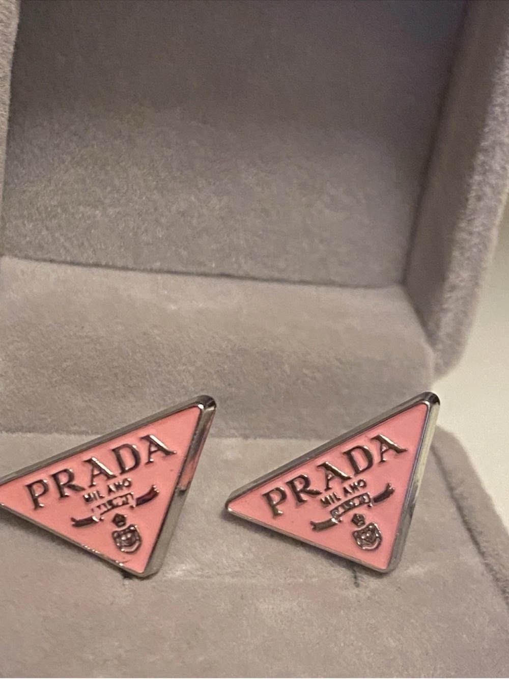 Prada Pink Triangle Enamel Logo earrings